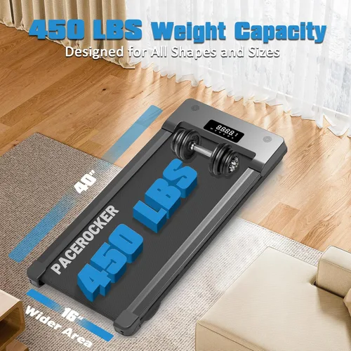Vista 4 de PACEROCKER Walking Pad Treadmill with 12% 9-Level Auto Incline, 450 lbs Capacity Bluetooth Speaker Under Desk Treadmills for Home Hiking, 5 MPH