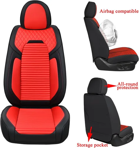 Vista 3 de Coverado Fundas de Asiento de Coche para Asientos Delanteros, Fundas de Asiento de Lujo de Cuero para Coches, Fundas de Asiento de Coche
