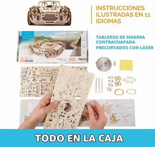 Vista 4 de UGEARS Drift Cobra Racing Car - Rompecabezas de madera 3D para adultos