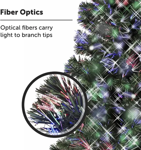 Vista 4 de Flexible Flyer Árbol de Navidad de fibra óptica preiluminado de 6 pies. Lápiz delgado multicolor LED Navidad artificial
