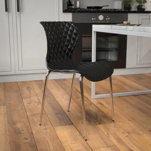 Vista 2 de Flash Furniture Lowell Silla apilable de plástico negro con diseño contemporáneo
