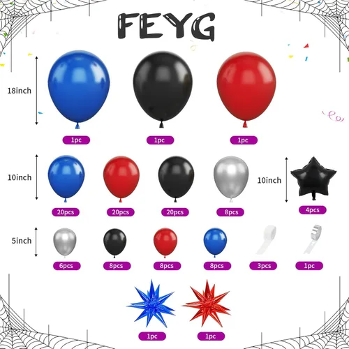 Vista 2 de Kit de arco de guirnalda de globos azules, rojos y negros, kit de arco de globos con globos plateados metálicos con globos de estrella para niños