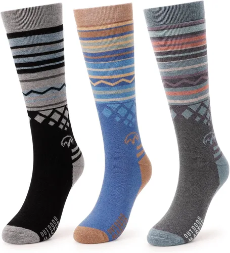 2 paquetes de calcetines de esquí de lana de merino, sobre la pantorrilla (OTC) antideslizantes para hombres y mujeres