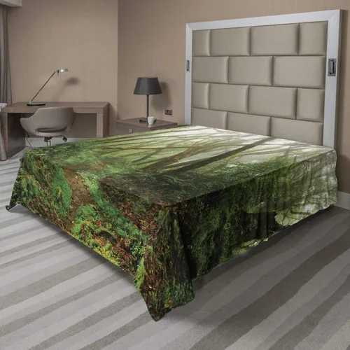 Vista 88 de Ambesonne Sábana encimera floral, patrón rítmico de ramas de bayas de Navidad, suave y cómoda, ropa de cama decorativa de 1 pieza, tamaño Verde