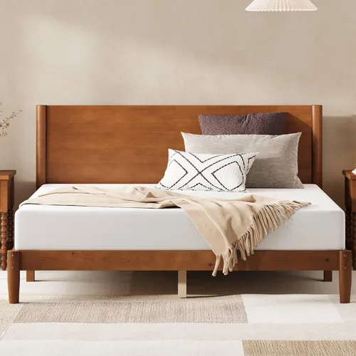 Vista 16 de AMERLIFE Marco de cama individual de madera maciza, cama de plataforma moderna de mediados de siglo con cabecera de panel completo, patas