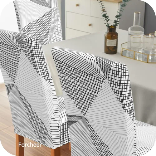 Vista 3 de Forcheer - Juego de 4 fundas elásticas para sillas de comedor con estampado elástico, lavable, extraíble, para cocina, hotel, restaurante
