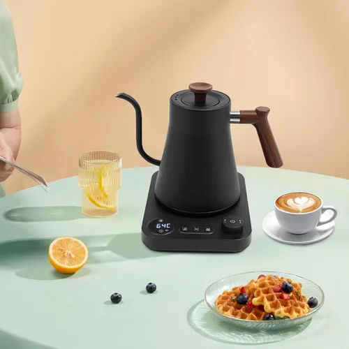 Vista 2 de Hervidor eléctrico de cuello de cisne con control de temperatura, hervidor de agua de acero inoxidable 1200w para verter café y té 0.9 l