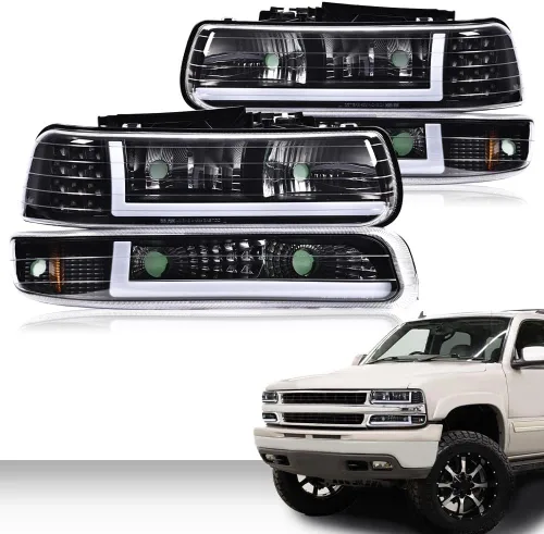 Vista 2 de PIT66 Lámparas LED DRL de montaje de faros delanteros compatibles con Chevy Silverado 1999-2002 / 2000-2006 Tahoe Suburban faro delantero con luces