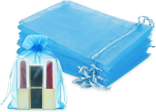 WenTao 100 bolsas de organza con cordón transparente de alta calidad, bolsas de 4 x 6 pulgadas (3.9 x 5.9 in), bolsas de dulces, joyas, fiestas, Azul
