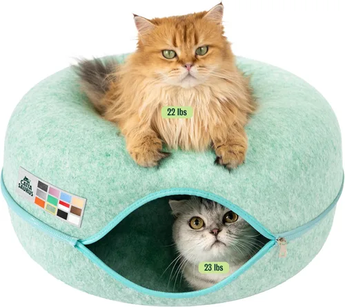 Vista 35 de Cattasaurus Peekaboo - Cueva para gatos, extra espaciosa para múltiples y grandes gatos de más de 12 libras, camas desmontables para gatos