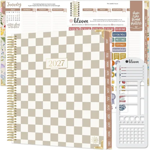 bloom daily planners Planificador de objetivos y visión de tapa dura 2027 (enero a diciembre de 2027) – Calendario mensual y semanal – 7.5 x 9 Café