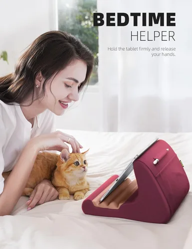 Vista 4 de Lamicall Soporte para tablet, soporte de almohada para tableta, almohadilla suave para cama y regazo, con soporte para lápiz capacitivo y bolsillo