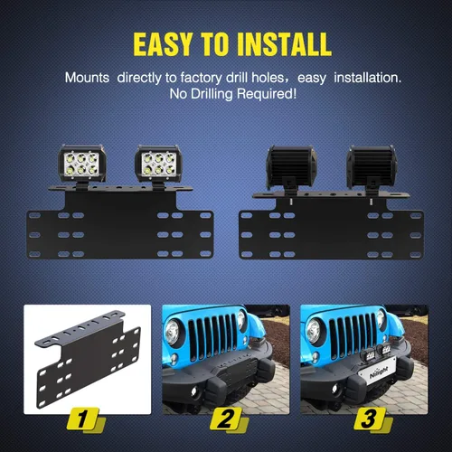 Vista 3 de Nilight 90044B - Soporte de montaje universal de placa frontal de acero resistente para lámparas de trabajo LED todoterreno o barras de iluminación