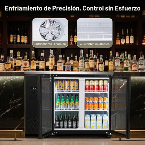 Vista 5 de BODEGA COOLER - Refrigerador comercial de barra trasera con 2 puertas de vidrio, 12 pies cúbicos de acero inoxidable comercial de altura