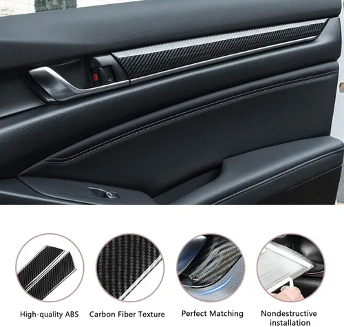 Vista 2 de x xotic tech Tira de cubierta de moldura de panel de puerta lateral interior, patrón de fibra de carbono, compatible con Honda Accord Sedan 10ª