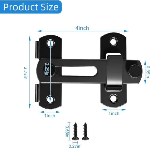 Vista 4 de Cerradura de puerta de granero resistente de 4 pulgadas, pestillo de puerta de seguridad abatible para puertas correderas, puertas de granero