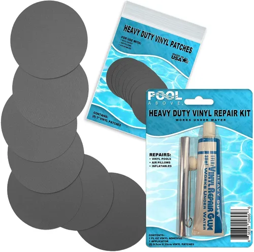 Vista 15 de Kit de parches de reparación de vinilo resistente para reparación de revestimientos de piscina sobre el suelo; inflables de pegamento y parches Negro