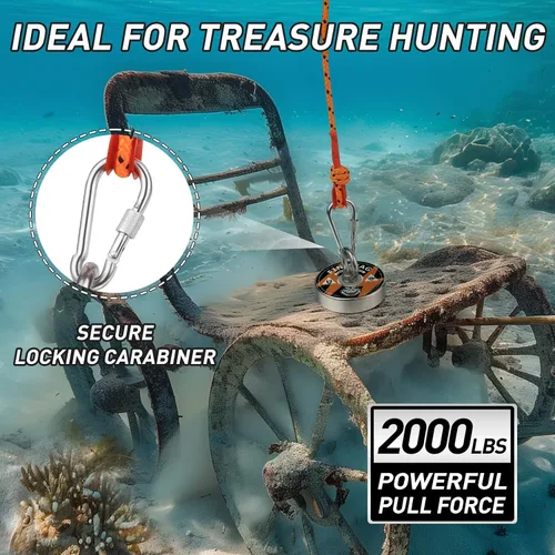 Vista 7 de FINDMAG Kit de pesca con imán de 2000 libras, imanes de pesca de 3.7 Agujero único de alto rendimiento