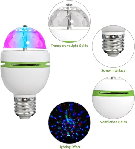 Vista 3 de vivian E27 3W luz giratoria de la etapa DJ discoteca cristal LED bola lámpara estroboscópica bombilla multi cambiante color LED luz