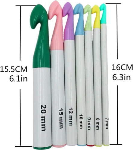 Vista 3 de Juego de 7 ganchos de ganchillo con mango de plástico enorme de 0.276 in-0.787 in, agujas de tejer para suéter colorido, hilo de tejer, herramientas