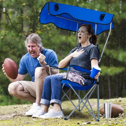 Vista 2 de iMounTEK Silla de camping plegable con toldo con sombra protección solar camping reclinable con bolsa de transporte, asiento plegable de carga