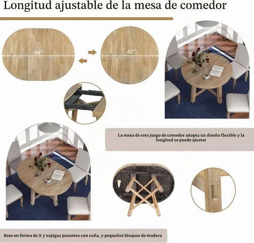 Vista 4 de Harper & Bright Designs TREXM - Juego de mesa de comedor de estilo retro funcional con mesa extensible y 4 sillas tapizadas para comedor y sala