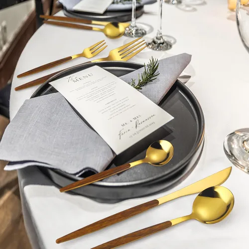 Vista 5 de Juego de cubiertos dorados de 20 piezas con tenedor para pastel, juego de cubiertos de acero inoxidable para 4, utensilios de cocina con mango