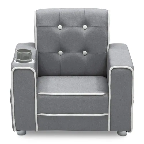Vista 8 de Delta Children Chelsea Kids - Silla tapizada con soporte para tazas, color gris suave