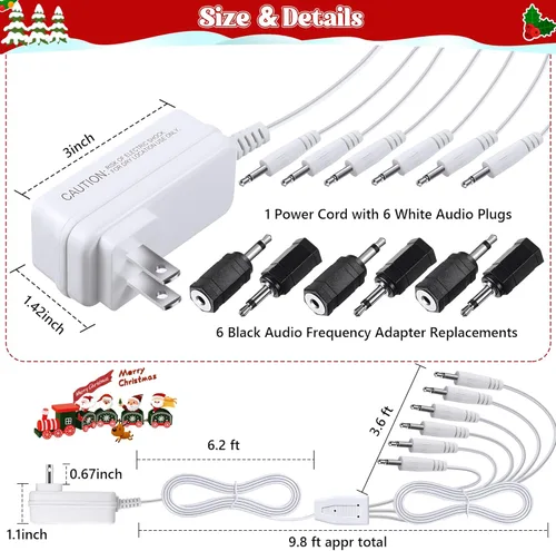 Vista 3 de Dreyoo 2 adaptadores de corriente compatibles con accesorios Department 56 Village, cable de alimentación de 3 V CA CC con 6 enchufes negros