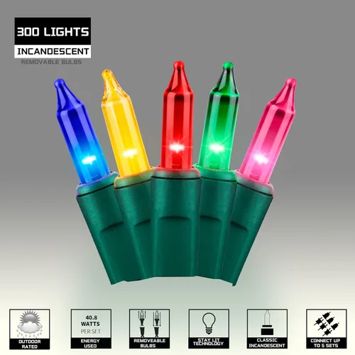 Vista 2 de 300 luces (2 x 150 L) multibrillantes con conectores finales, luces decorativas de Navidad de 63.8 ft con certificación UL, juego de mini luces