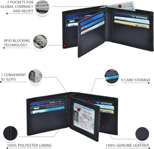 Vista 2 de Carteras RFID delgadas para hombres - Cartera de bolsillo frontal de piel genuina