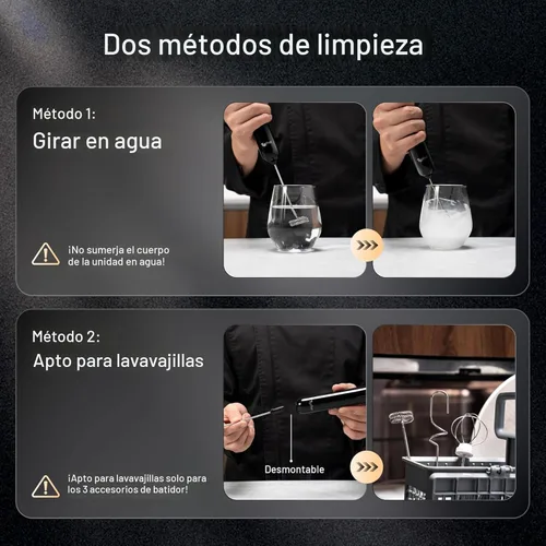 Vista 5 de InstaWhisk - Espumador de leche con velocidad variable, varita espumadora de café recargable con batidor doble desmontable, mezclador de bebidas