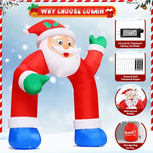 Vista 6 de COMIN Inflables de Navidad de 11.8 pies, arco de Papá Noel, decoración al aire libre, agitable, de Navidad, inflable, con LED integrados