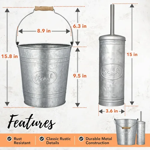 Vista 5 de Autumn Alley Juego de basurero y escobilla de inodoro de estilo rústico para baño, accesorios de baño rústicos para una encantadora decoración