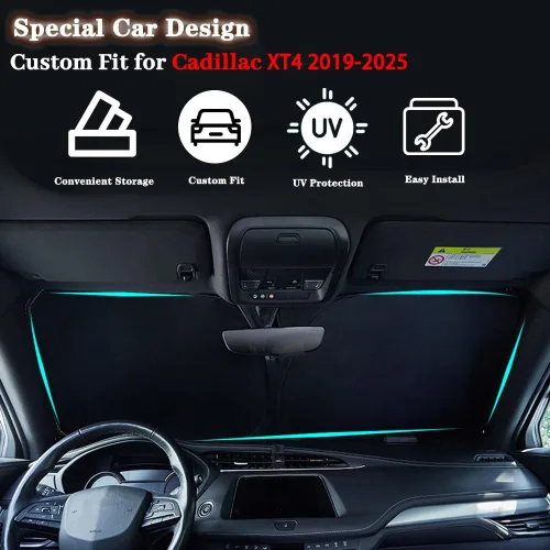 Vista 2 de Parasol para parabrisas automático personalizado para Cadillac XT4 2023 2022 2021 2020 2019 plegable para ventana delantera de automóvil, accesorios