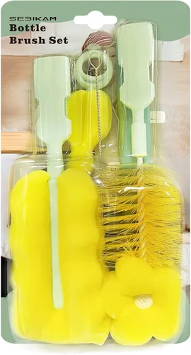 Vista 4 de Juego de cepillos para biberones 4 en 1, juego de limpiador de cepillos de esponja con limpiador de pezones, cepillo de limpieza para pajilla