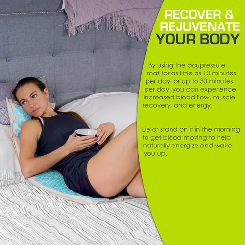 Vista 5 de ProsourceFit Ki Acupressure Mat and Pillow Set with 100% Natural Linen for Back/Neck Pain Relief and Muscle Relaxation Natural Aqua