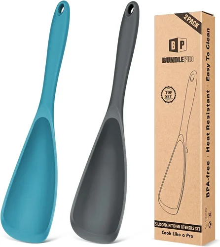 Vista 13 de Paquete de 2 cucharas de cocina para utensilios de cocina antiadherentes, espátula cuchara multifuncional libre de BPA, diseño de una sola pieza