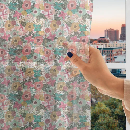 Vista 3 de Ambesonne Botanical Tulle Curtains with Rod Pocket, Colorful Flower Bouquets Beauty Magnolia Lilly Branches Shabby Forest Meadow, Sheer Drape for