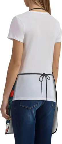 Vista 5 de Delantal de chef con patrón de decoración de árbol de Navidad con bolsillo, ajustable, salpicaduras, resistente a la grasa para cocina, cocina