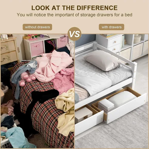 Vista 15 de Marco de sofá cama de madera de tamaño individual con 2 cajones de almacenamiento, sofá cama multifuncional con soporte de listones de madera