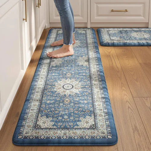 Vista 11 de Collive Alfombras y Tapetes Boho para Cocina 2 PIEZAS Alfombra Antifatiga Acolchada, Juego de 2 Alfombras de Cocina Impermeables Antideslizantes