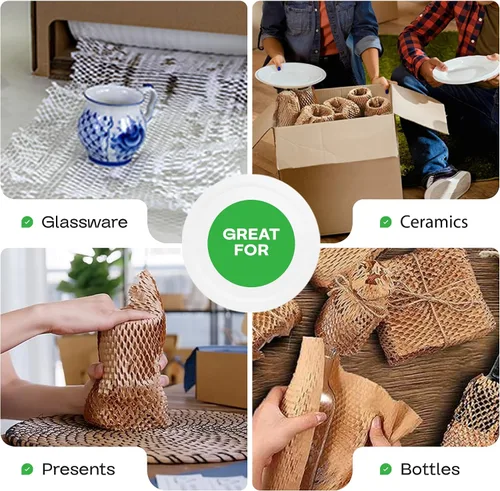 Vista 6 de IDL Packaging Juego de papel de embalaje de panal, marrón, rollo de papel kraft HexcelWrap de 15 pulgadas x 1400 pies en caja autodispensada + 1