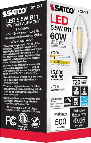 Vista 7 de Satco S21273 5.5B11/LED/927/CL/120V/E12-paquete de 6