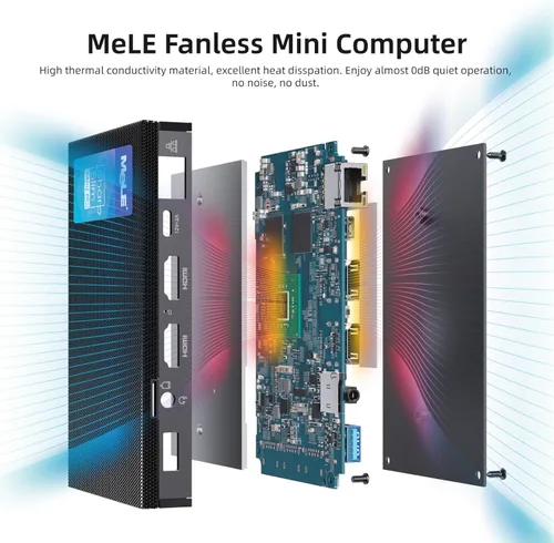 Vista 6 de MeLE Quieter3Q Mini PC sin ventilador 8 GB DDR4 256 GB ROM Tiny Desktop PC Celeron N5105 (hasta 2.9 GHz) Micro computadora Dual HDMI 4K@60, montaje