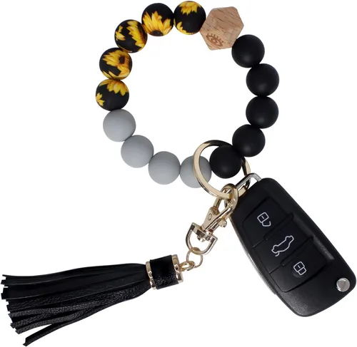 BIHRTC - Pulserallavero para enganchar las llaves del auto, brazalete con cuentas de silicona para mujer