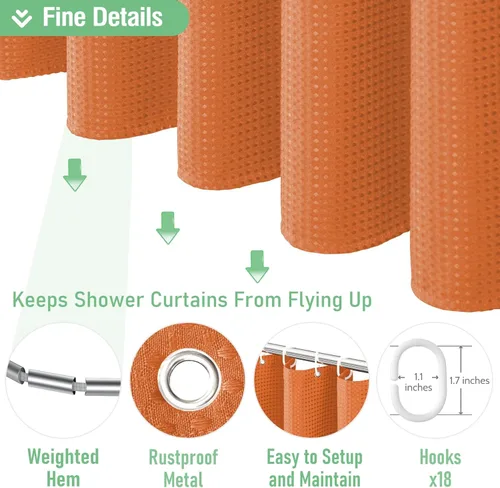 Vista 583 de Cortina de ducha de tela Dynamene verde oscuro - Cortinas de baño de tela de nido de abeja texturizadas resistentes, juego de cortinas de baño