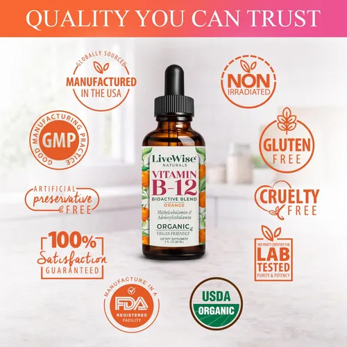 Vista 6 de Líquido B12 Vitamina Sublingual – Vitamina Líquida Totalmente Natural Vegana B12 Gotas – Suplemento de adenosilcobalamina sin OMG y metilcobalamina