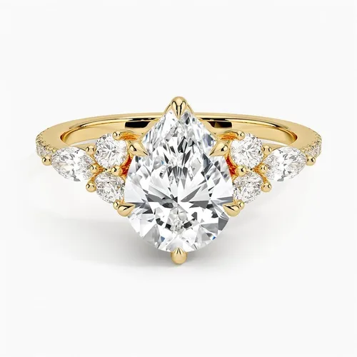 Vista 4 de IGI Anillo de compromiso de diamantes creados en laboratorio con forma de pera blanca de 2.56 quilates de excelente corte y cuatro garras