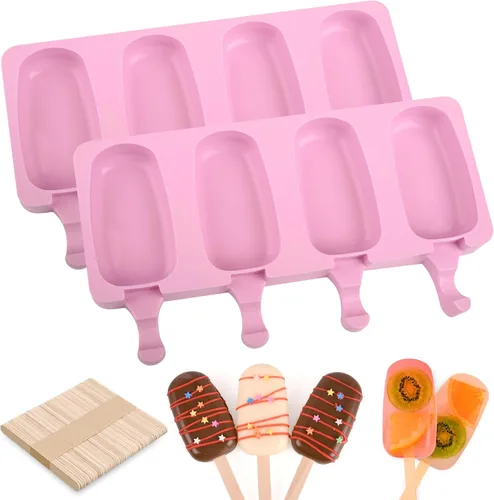 Vista 13 de WMKGG Juego de moldes de silicona para paletas, 2 piezas de moldes para helado con 50 palitos de madera para pastelitos, paletas de hielo, Azul